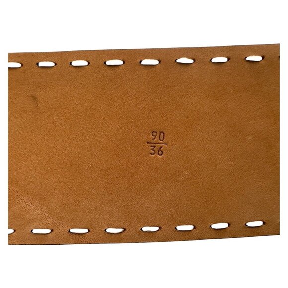 PRADA Belt Women 36 EU 90 Wide Leather Brass Round Buckle Hippie Statement Italy - Picture 11 of 16